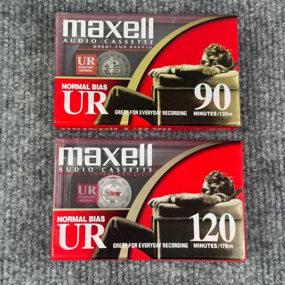 Maxell UR 90 and UR 120 Audio Cassette Tapes Normal Bias Type I Lot of 2 Sealed